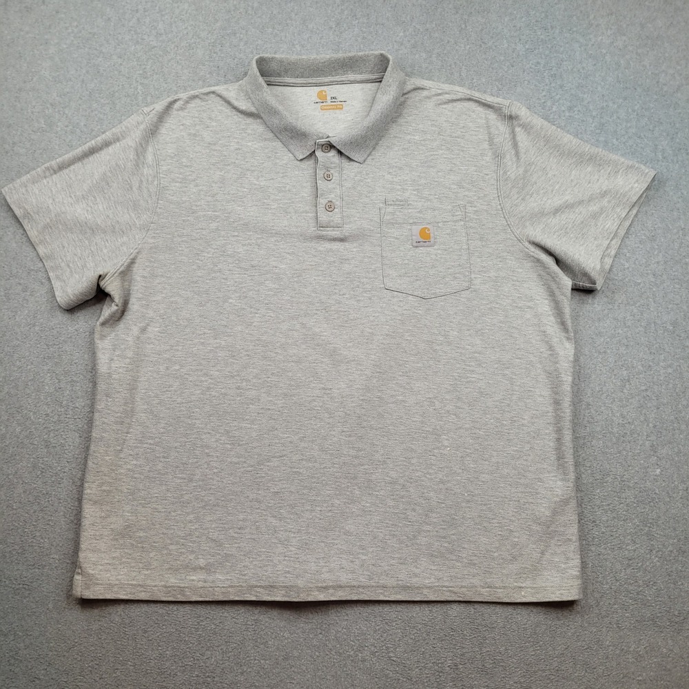 Carhartt Polo Mens 2XL Gray Short Sleeve Pocket Original Fit K570 034